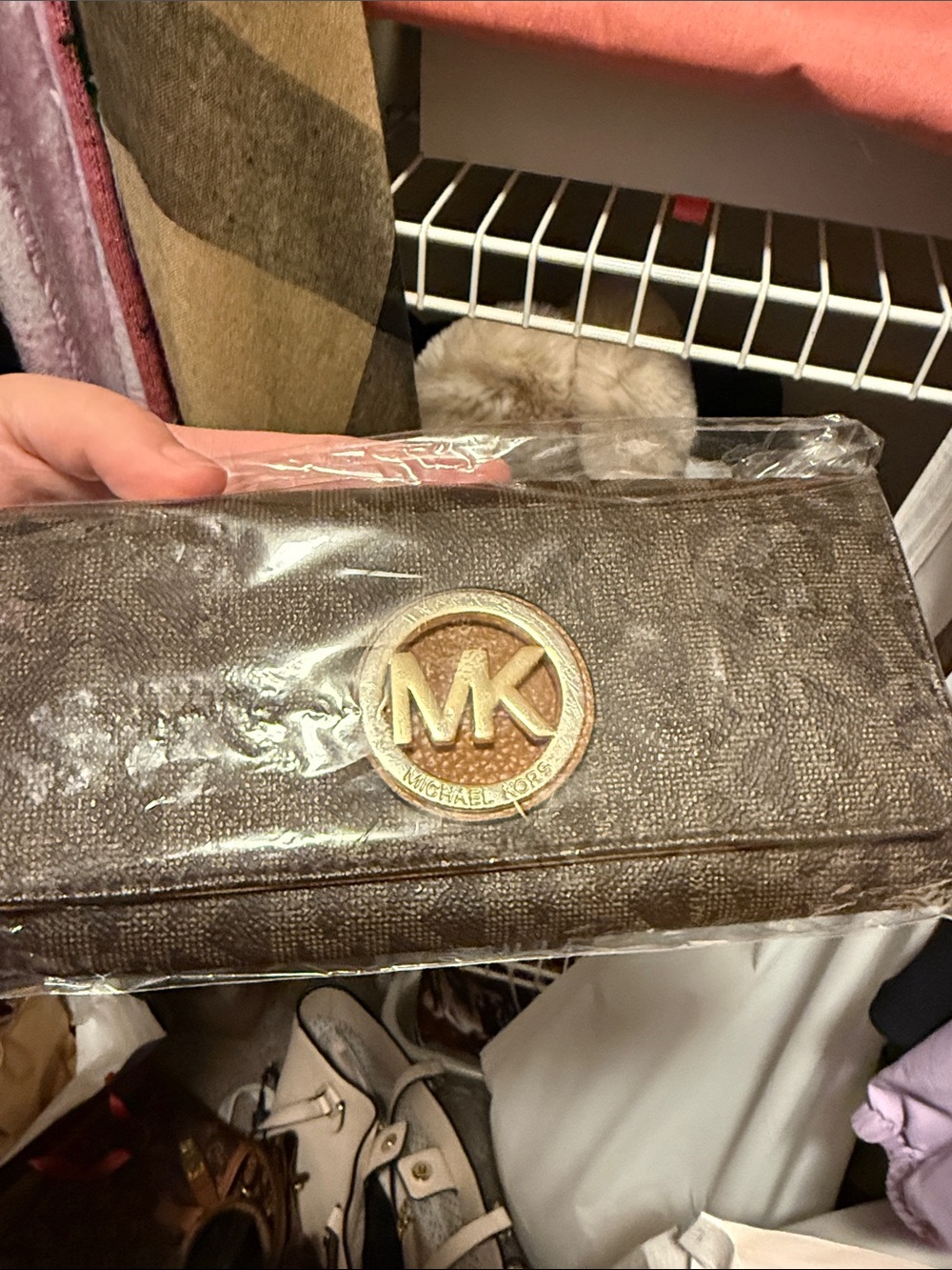 Michael Kors Brown Logo Continental Wallet with Gold Emblem